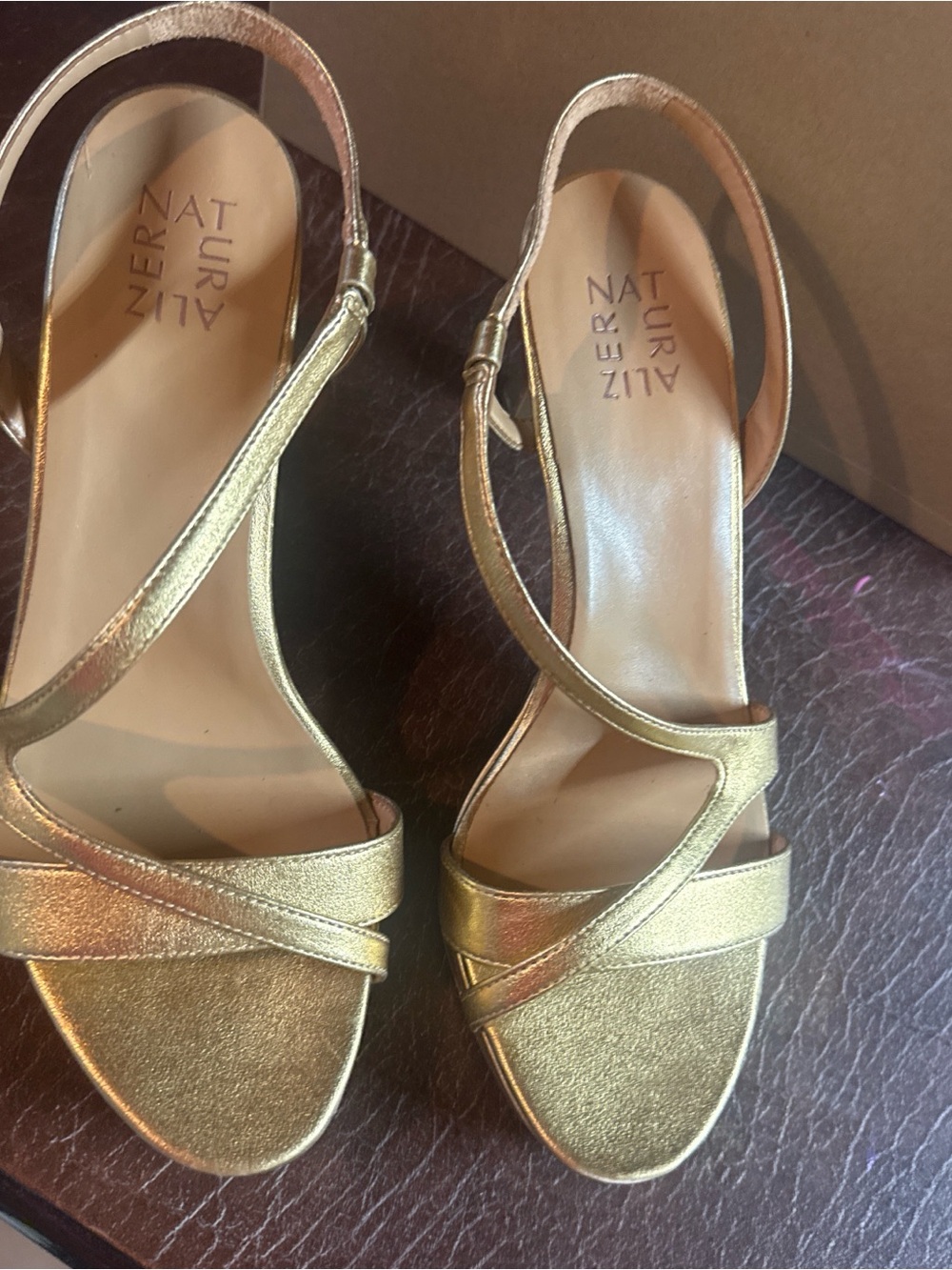 Naturalizer Metallic Gold Crisscross Slingback Heels
